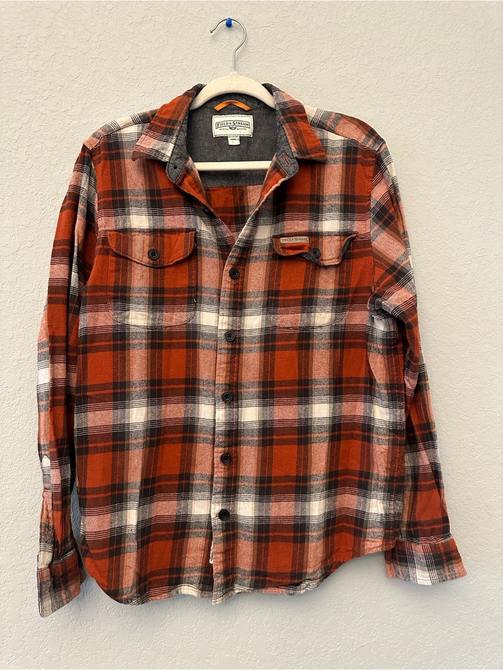 Field & Stream Orange and Black Plaid Button-Up Shirt